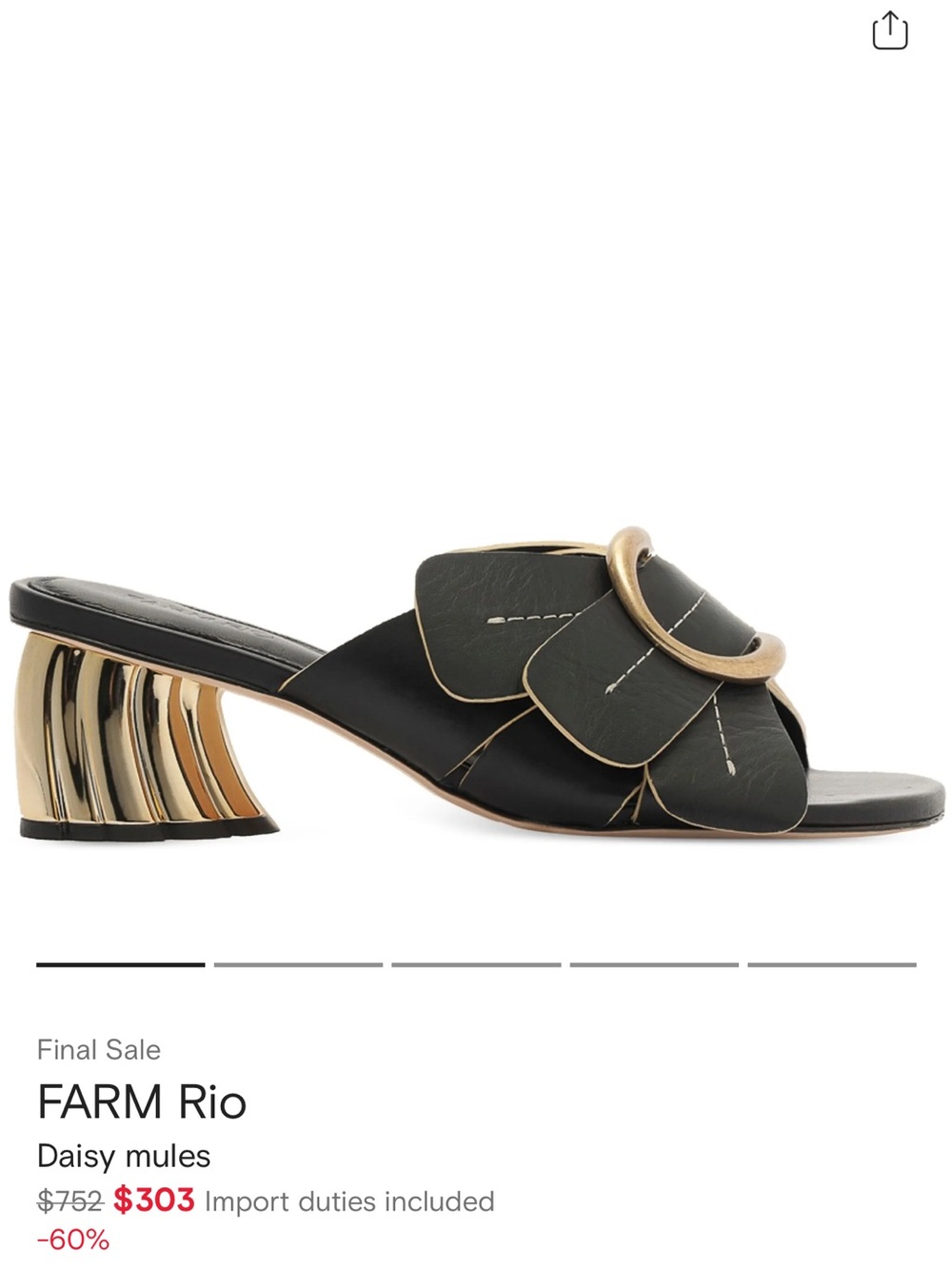 Black Leather Slide Sandals with Gold Accent
